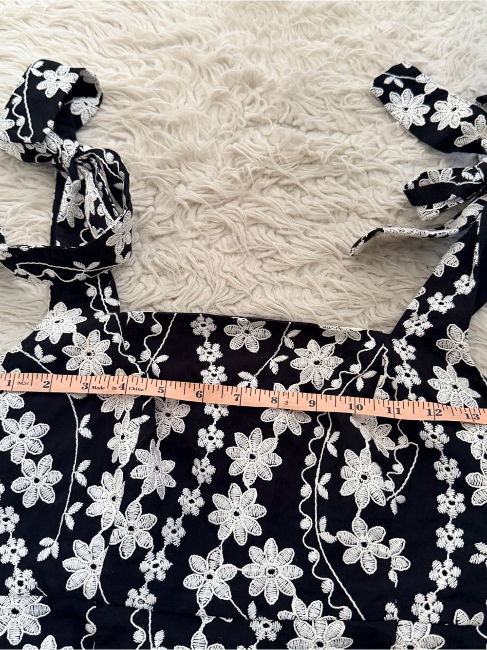Sezane Black Mini Dress with White Floral Embroidery - Picture 9 of 9